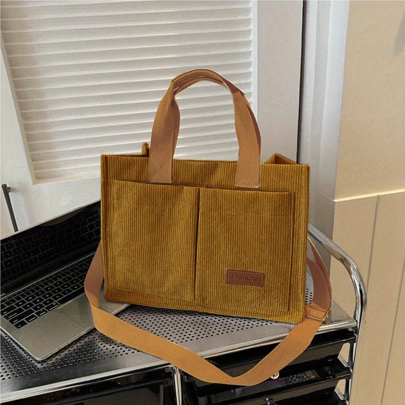 Women's Corduroy Large Capacity Tote Bag - CarryWhiz